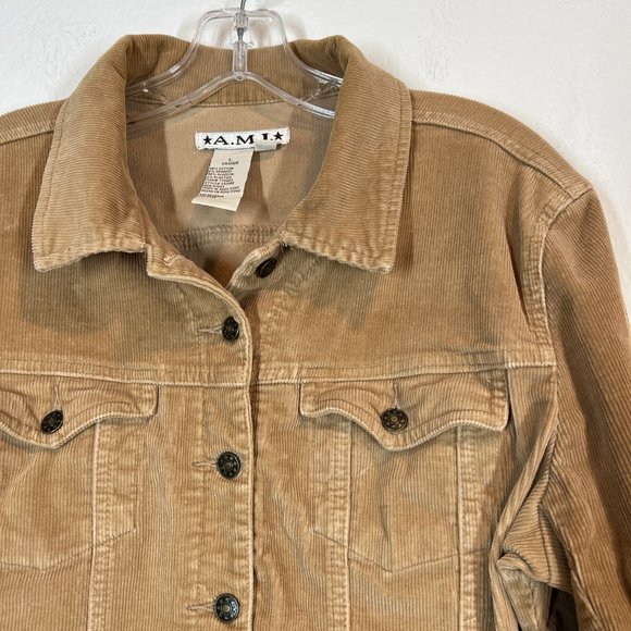 Vintage AMI Corduroy Tan Trucker Jacket Shacket Large - Picture 3 of 8